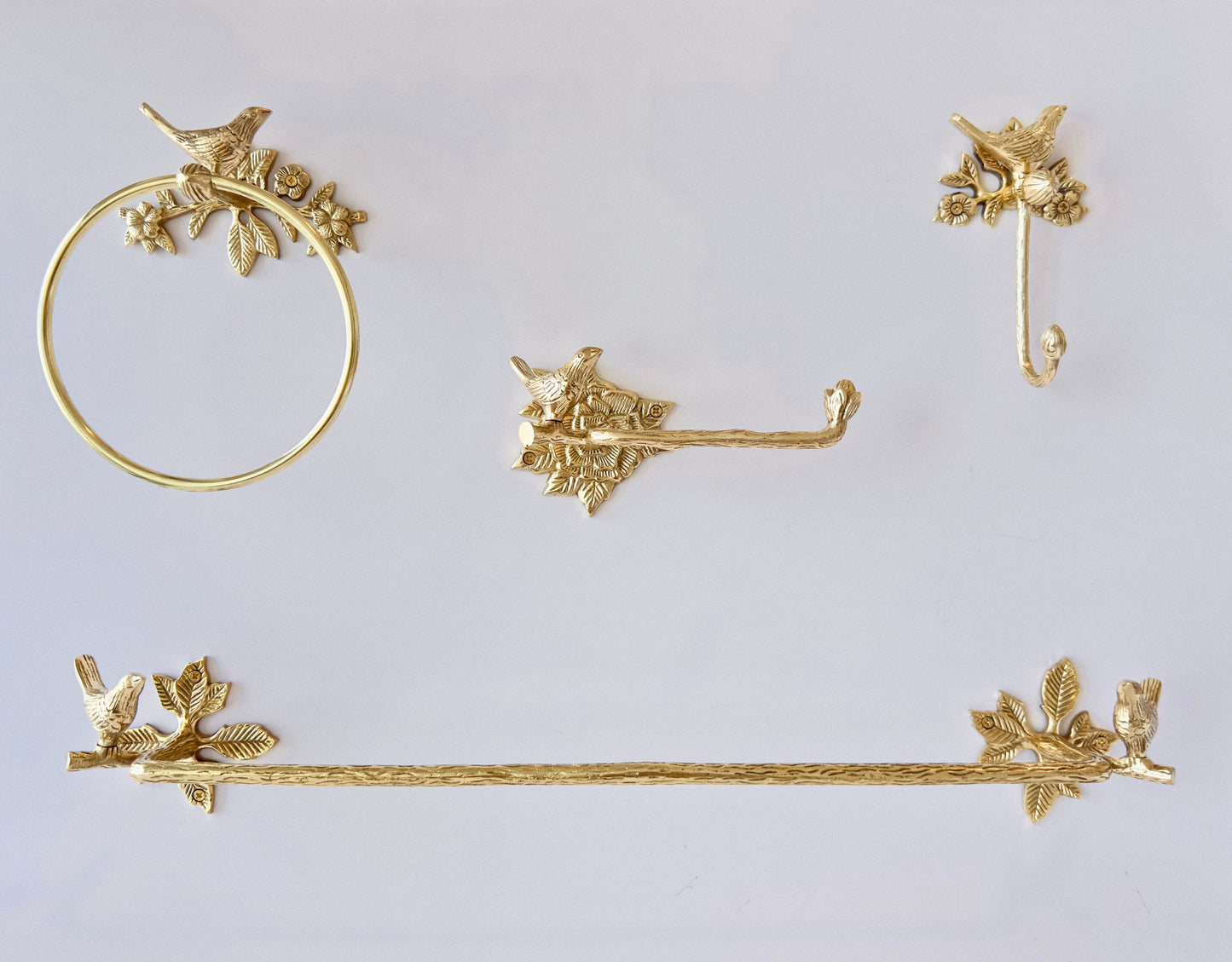 Polished Bird Collection Bundle (4 Pcs) | Towel Ring + Roll Holder + Hook + Rack