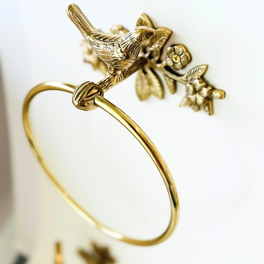 Brass Polished Bird Towel Ring Holder