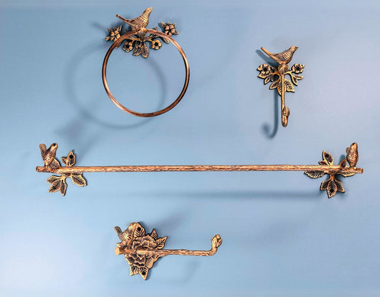 Antique Bird Collection Bundle Pack (4 Pcs) | Towel Ring + Roll Holder + Hook + Rack