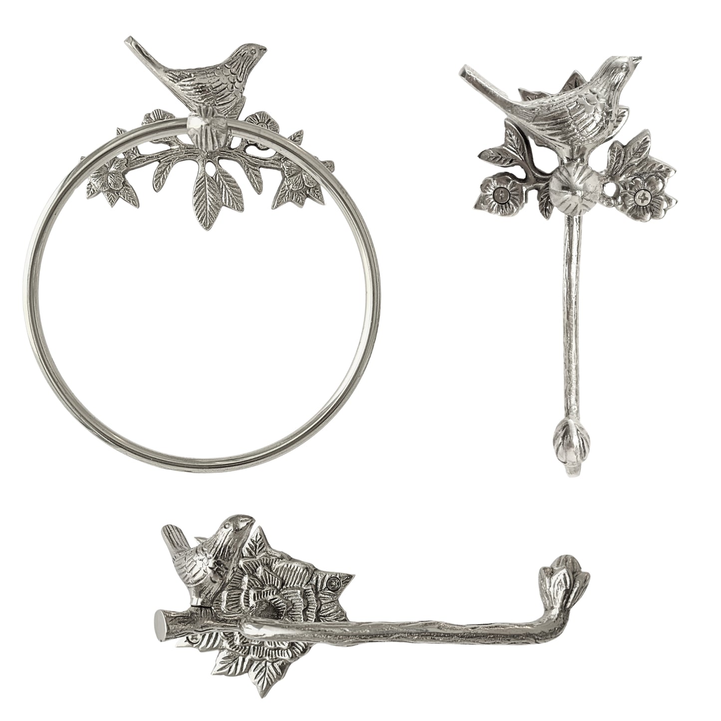 Chrome Bird Collection Bundle Pack (4 Pcs) | Towel Ring + Roll Holder + Hook + Rack