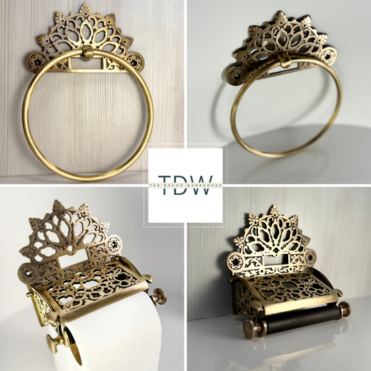Victorian Set of Antique Brass (Towel Ring + Roll Holder)