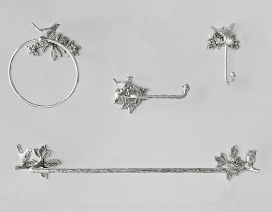Chrome Bird Collection Bundle Pack (4 Pcs) | Towel Ring + Roll Holder + Hook + Rack