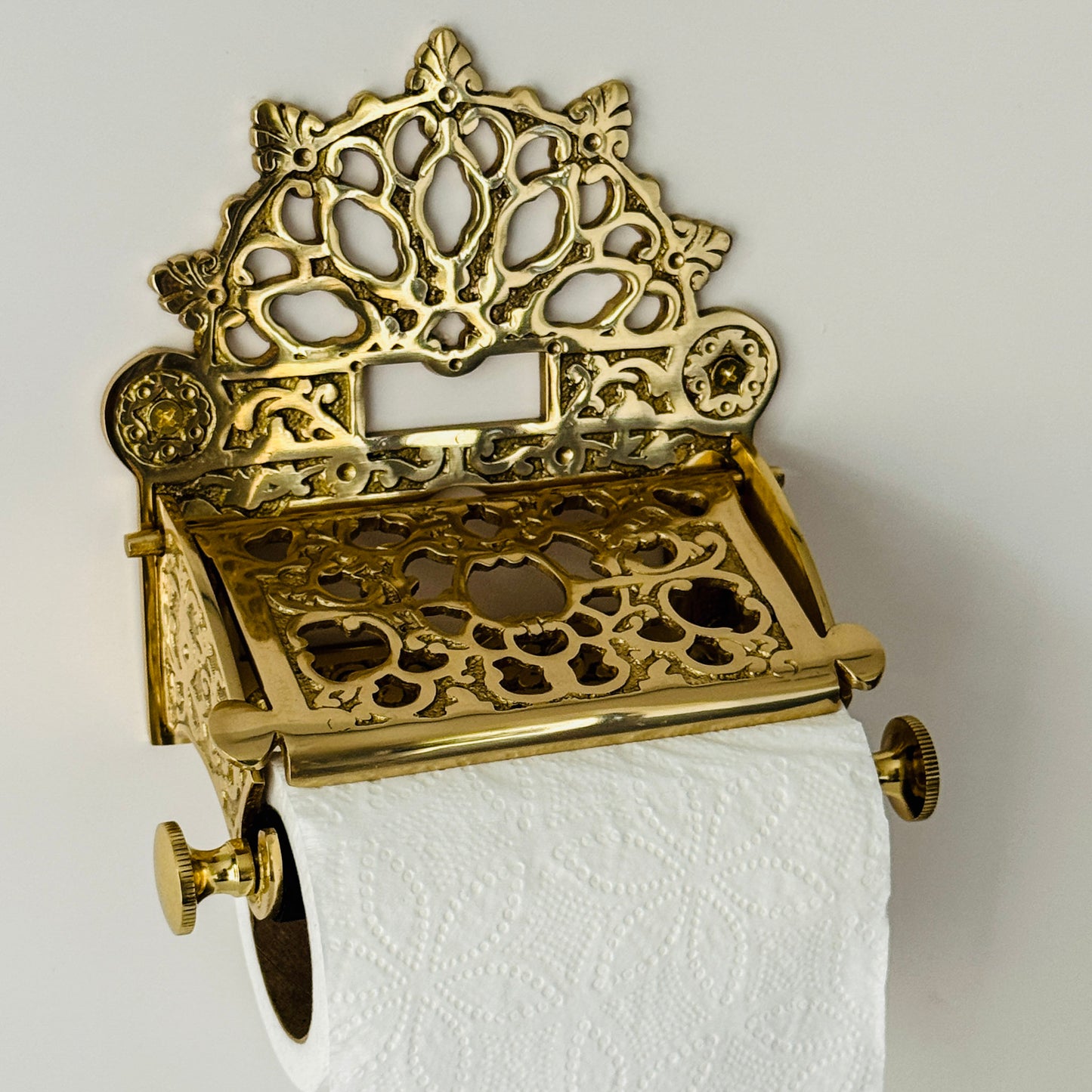 Victorian Brass Polished Toilet Paper Roll Holder