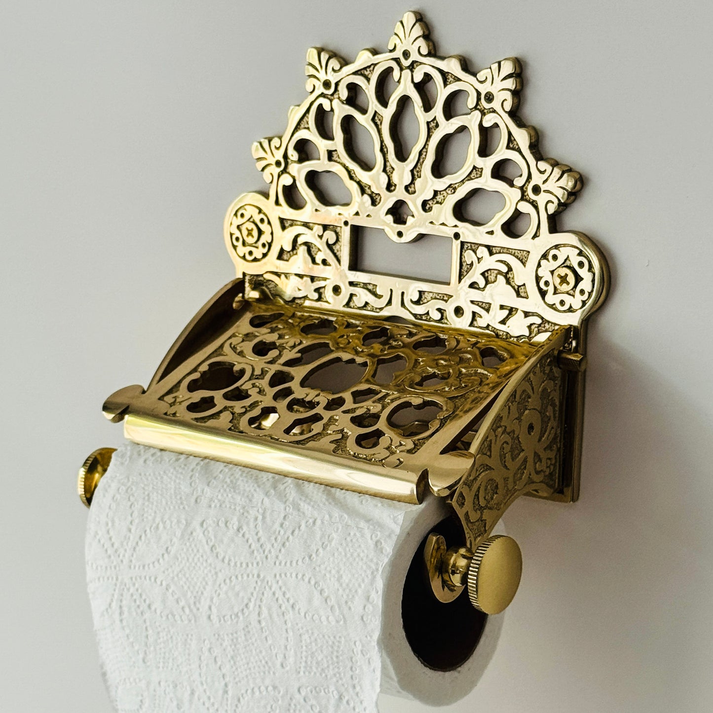 Victorian Brass Polished Toilet Paper Roll Holder