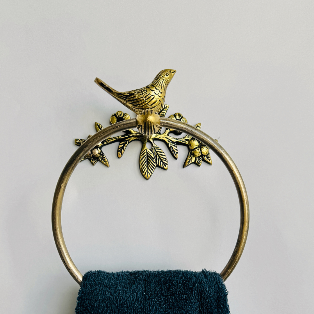 Brass Antique Bird Towel Ring Holder
