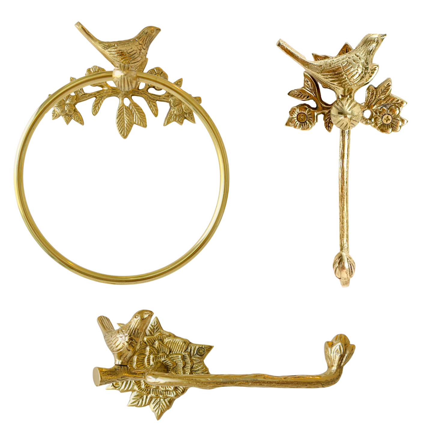 Brass Polished Bird Towel Ring Holder