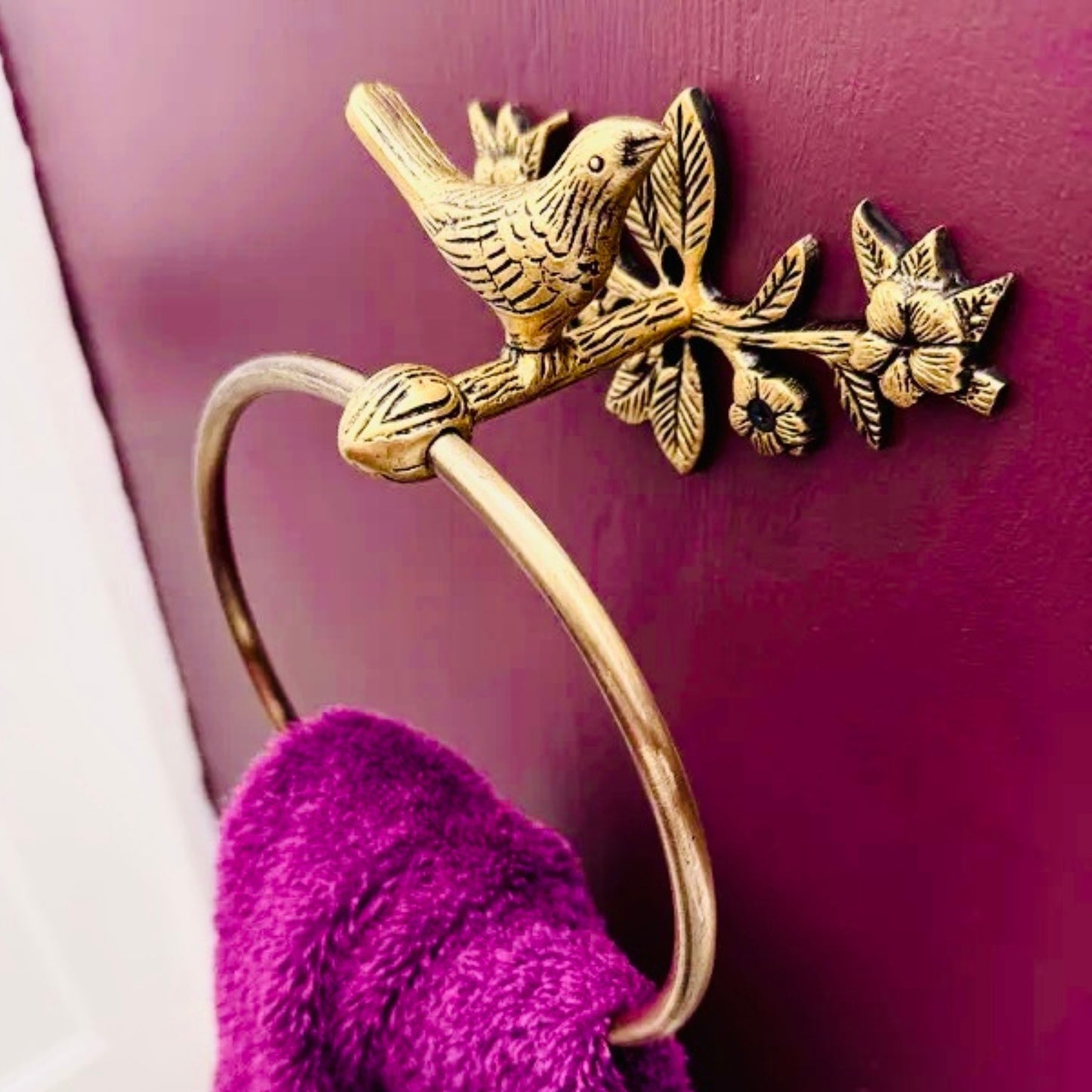 Brass Antique Bird Towel Ring Holder