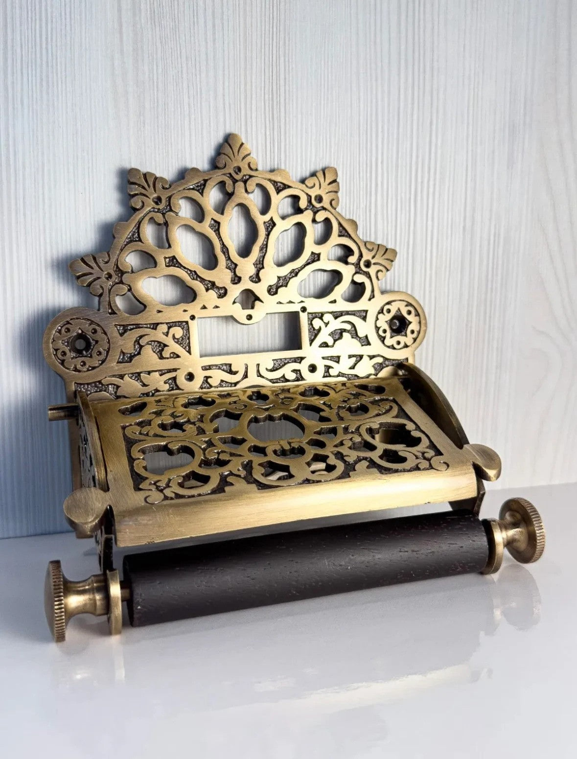 Victorian Set of Antique Brass (Towel Ring + Roll Holder)
