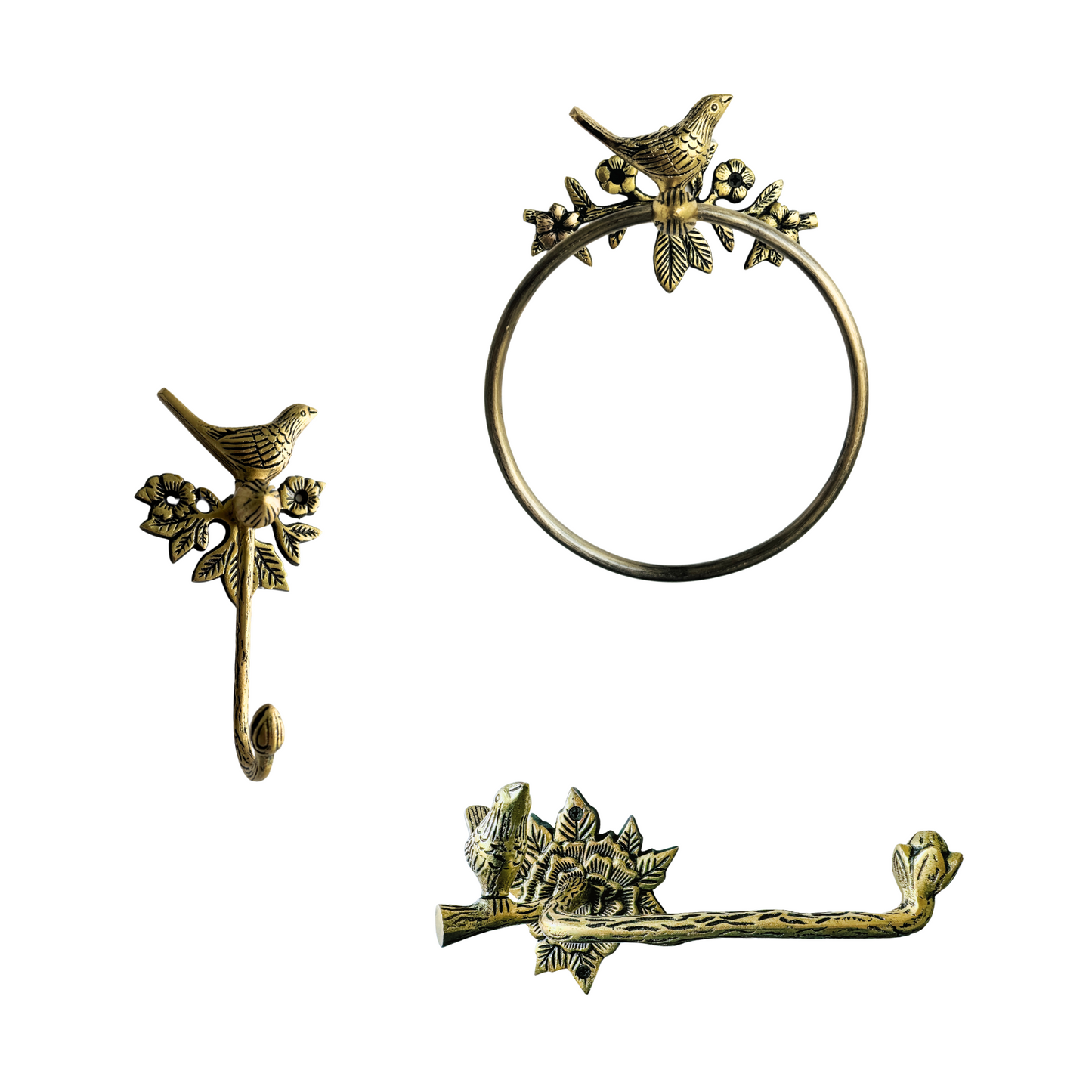 Antique Bird Collection (3 Pcs) | Towel Ring + Roll Holder + Hook