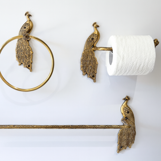 Peacock Antique Collection Bundle Pack (4 Pcs) | Towel Ring + Roll Holder + Hook + Rack