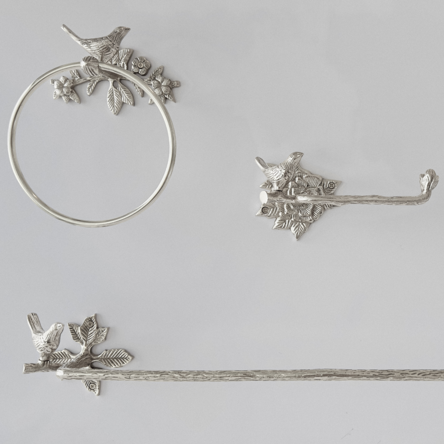 Chrome Bird Collection Bundle Pack (4 Pcs) | Towel Ring + Roll Holder + Hook + Rack