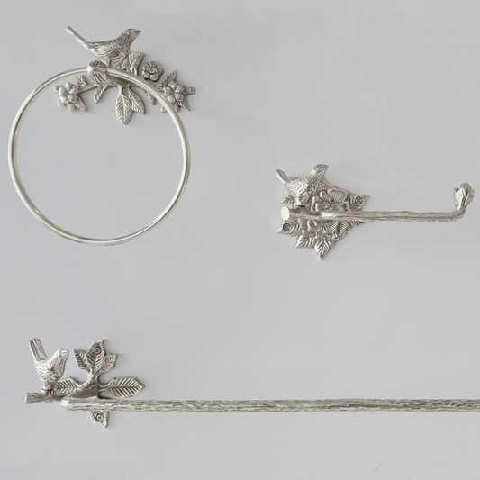 Chrome Bird Collection Bundle Pack (4 Pcs) | Towel Ring + Roll Holder + Hook + Rack