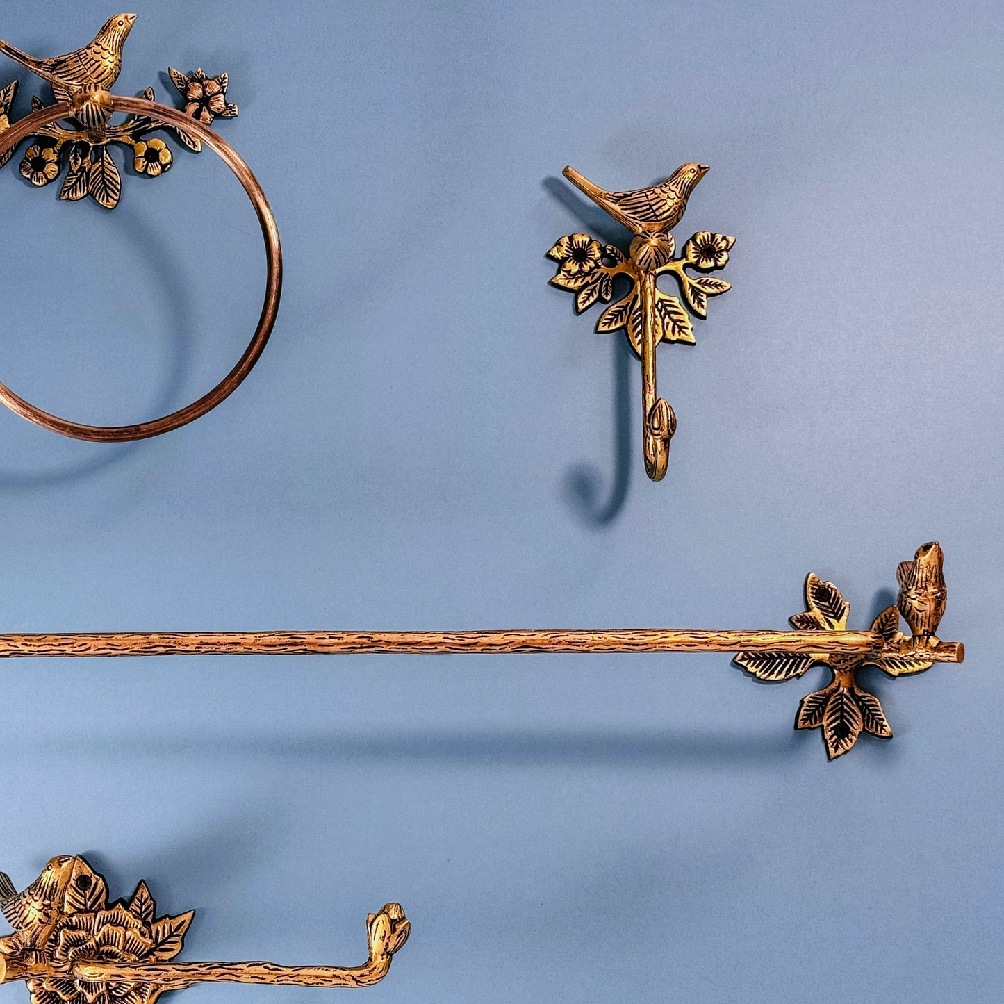 Antique Bird Collection Bundle Pack (4 Pcs) | Towel Ring + Roll Holder + Hook + Rack