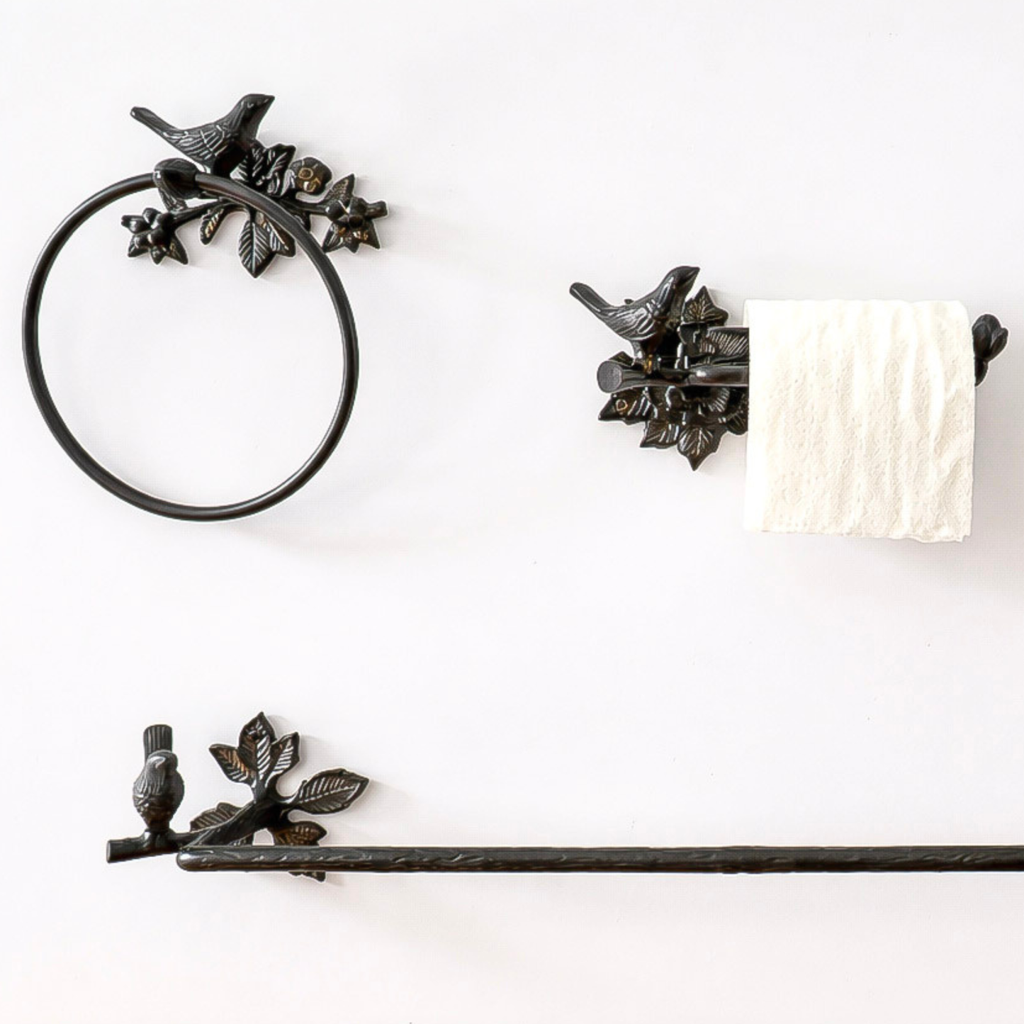 Black Bird Collection Bundle Pack (4 Pcs) | Towel Ring + Roll Holder + Hook + Rack