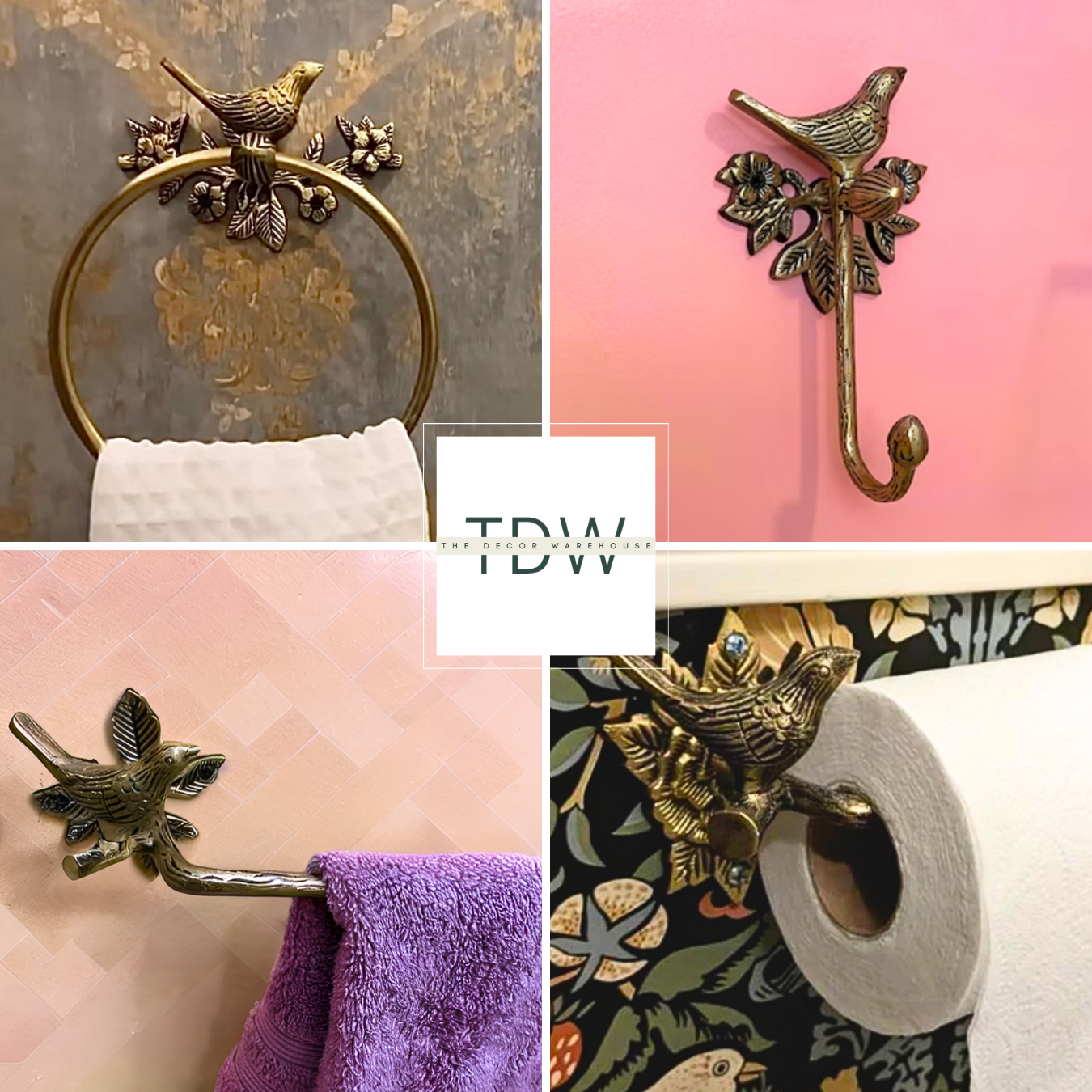 Antique Bird Collection (4 Pcs) | Towel Ring + Roll Holder + Hook + Rack