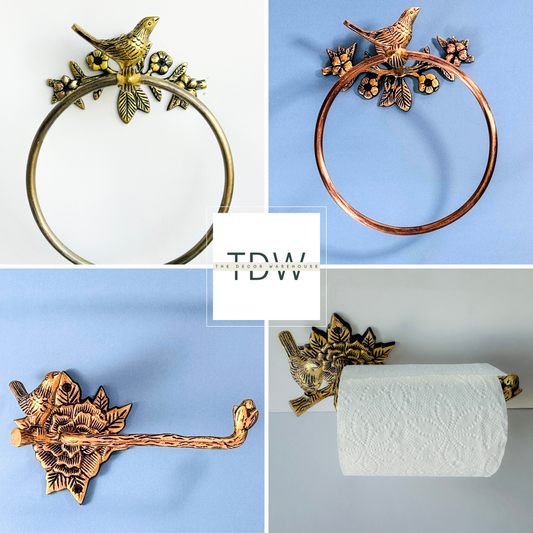 Antique Bird Collection (2 Pcs) | Towel Ring + Roll Holder