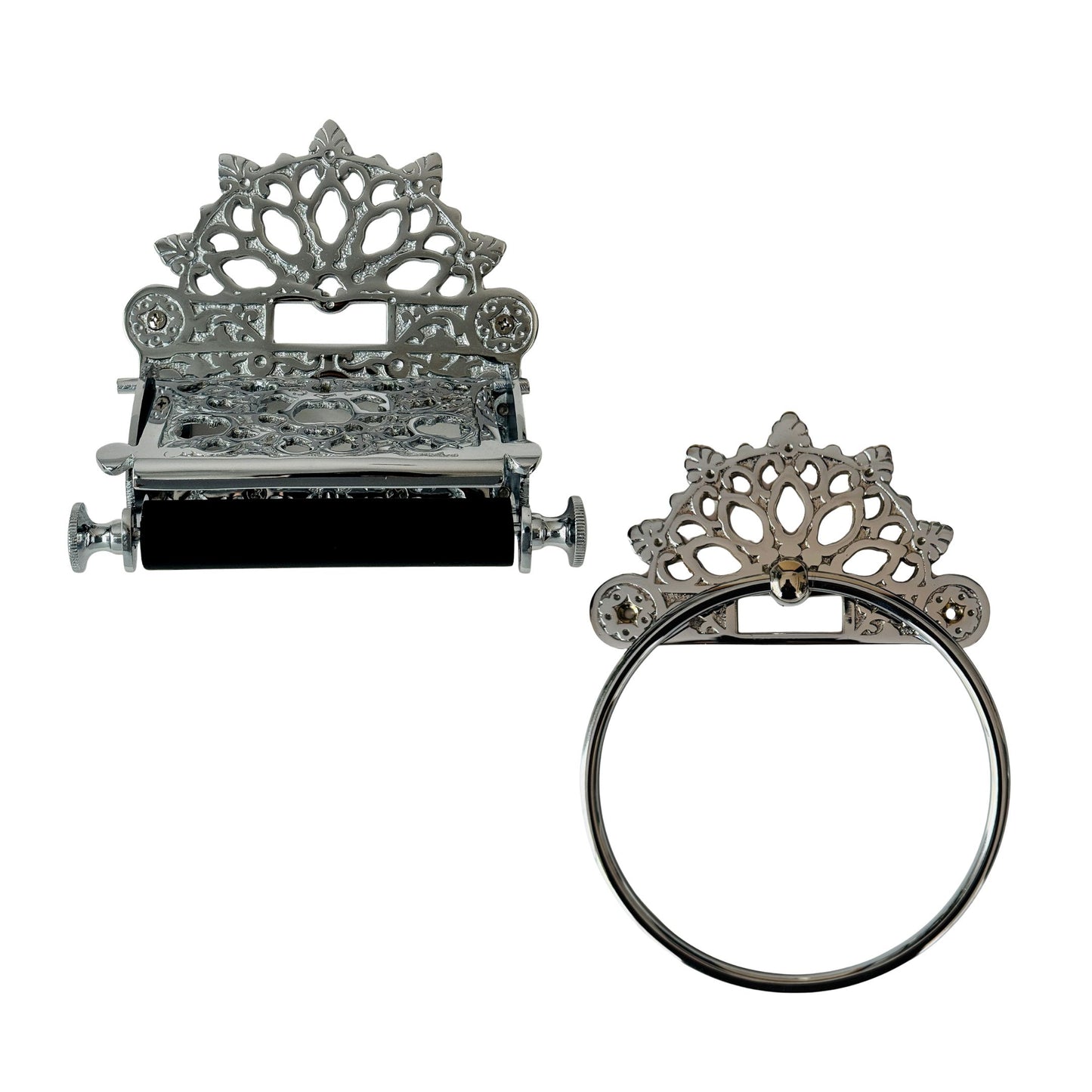 Victorian Set of Brass Chrome (Towel Ring + Roll Holder)