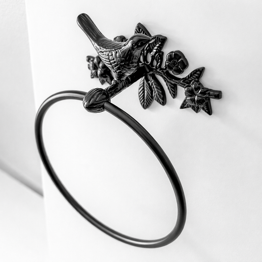 Black Brass Bird Towel Ring Holder