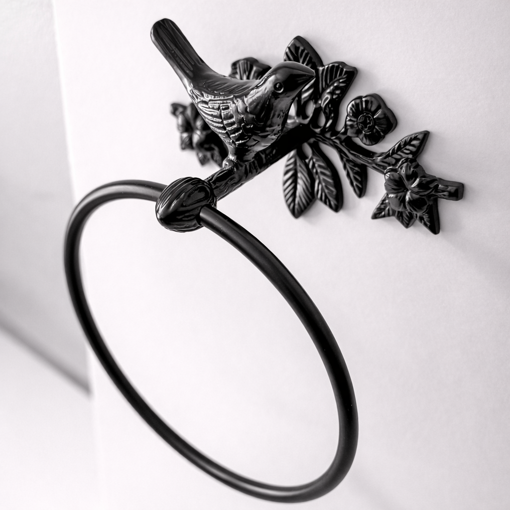 Portasciugamani ad anello in ottone a forma di uccello antico