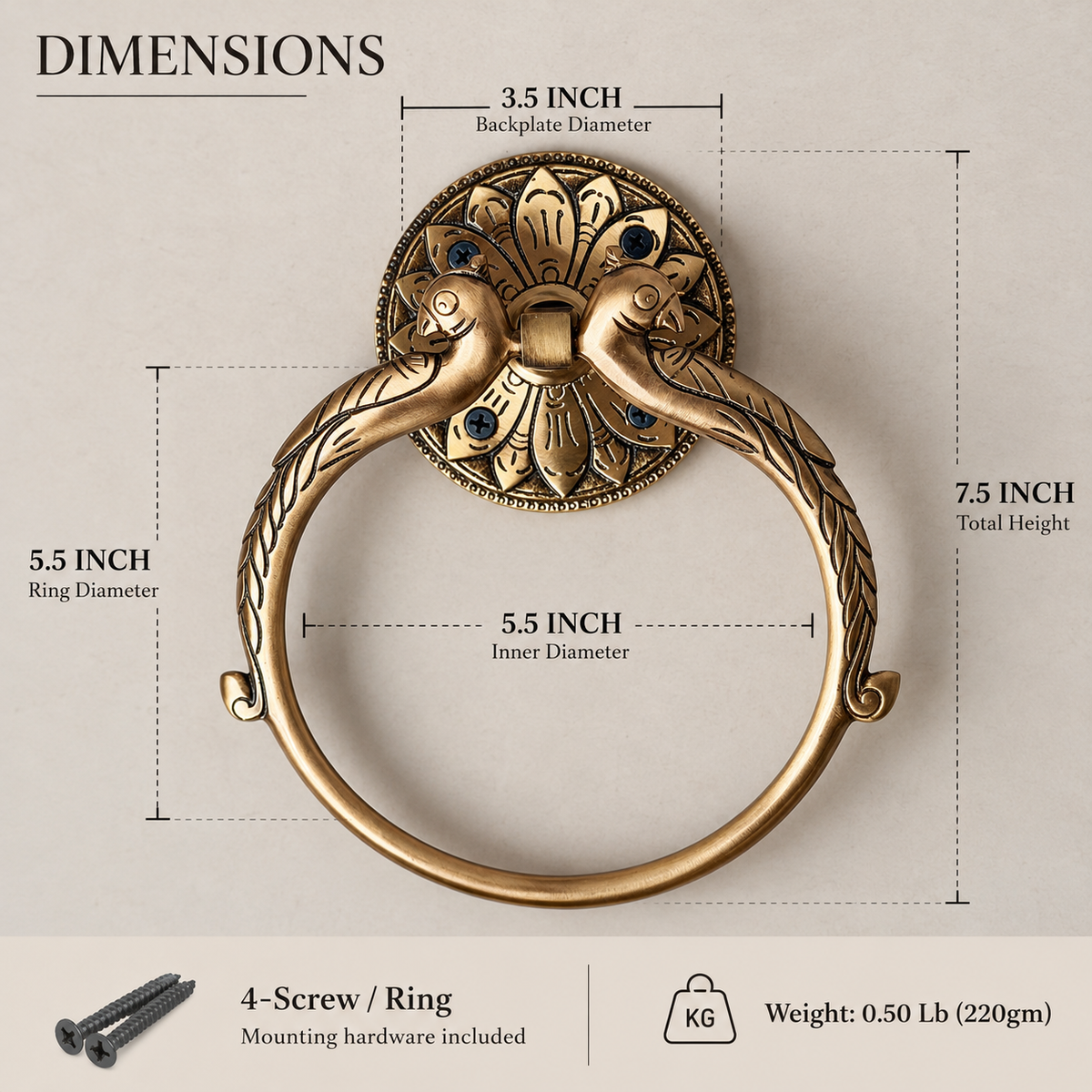 Peacock Brass Antique Heavy Duty Towel Ring Holder