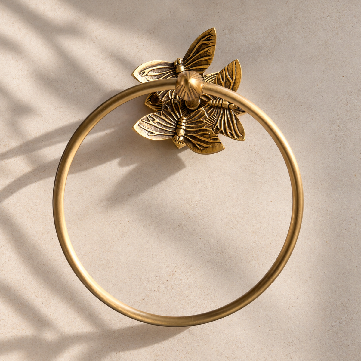Brass Antique Butterfly Towel Ring Holder