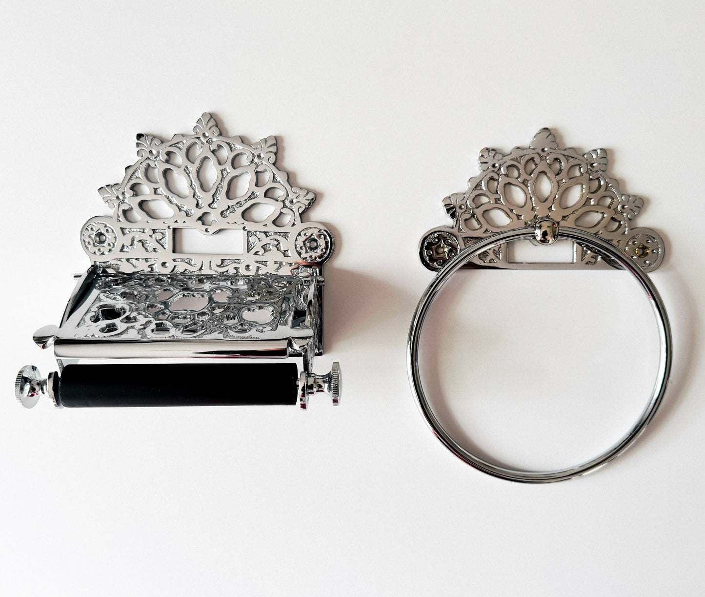 Victorian Set of Brass Chrome (Towel Ring + Roll Holder)