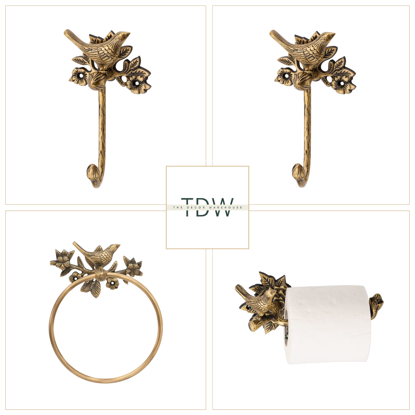 Antique Bird Collection (3 Pcs) | Towel Ring + Roll Holder + Hook