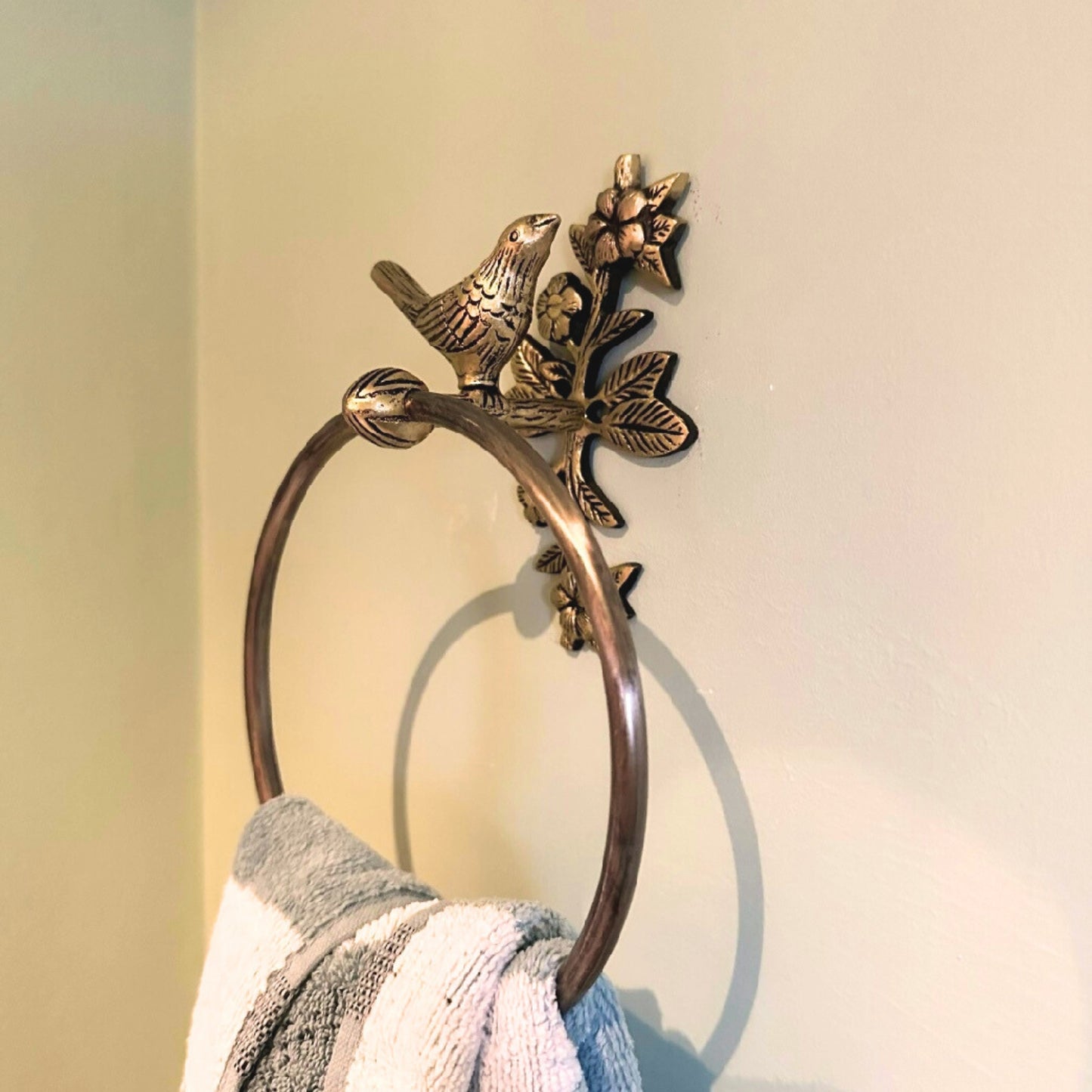 Brass Antique Bird Towel Ring Holder