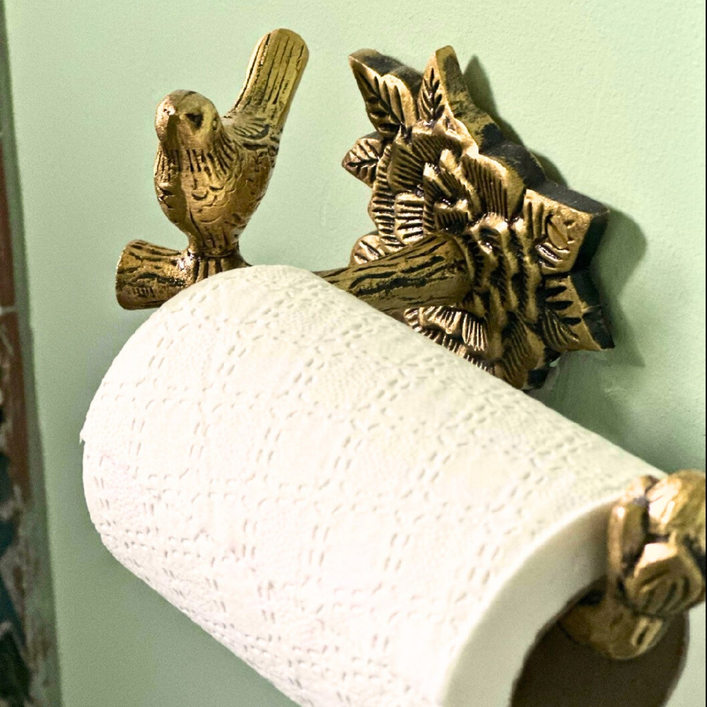 Brass Antique Bird Toilet Paper Roll Holder