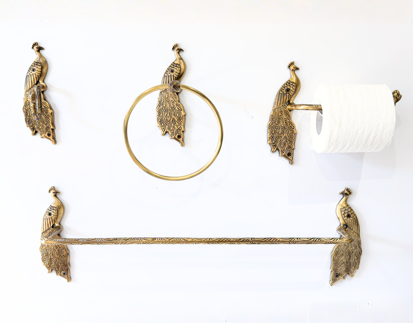 Peacock Antique Collection Bundle Pack (4 Pcs) | Towel Ring + Roll Holder + Hook + Rack