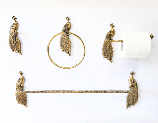 Peacock Antique Collection Bundle Pack (4 Pcs) | Towel Ring + Roll Holder + Hook + Rack