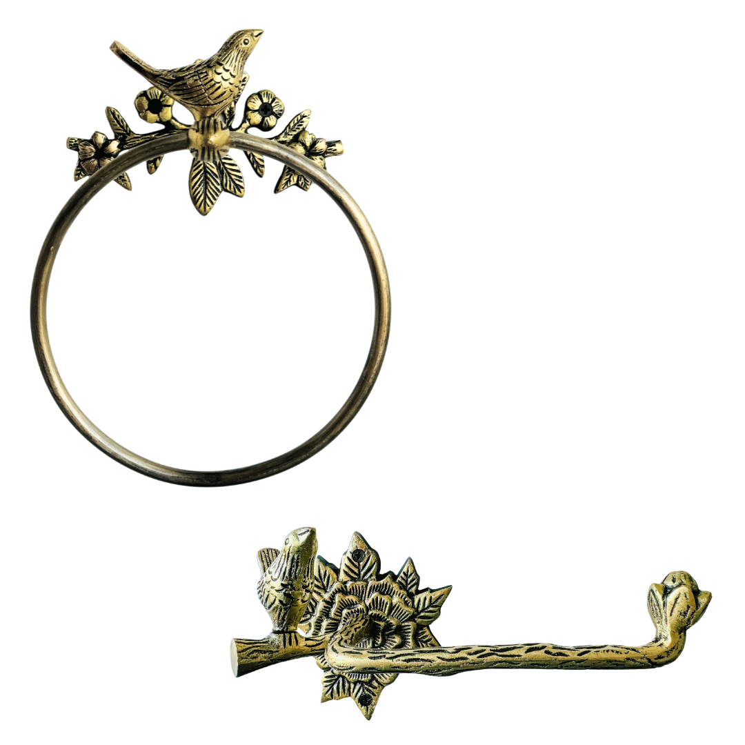 Antique Bird Collection (2 Pcs) | Towel Ring + Roll Holder